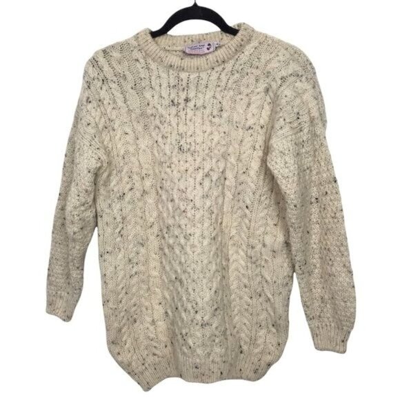 Highland Home Industries 100% Wool Ivory Flecked Cable Knit Sweater - Picture 1 of 10